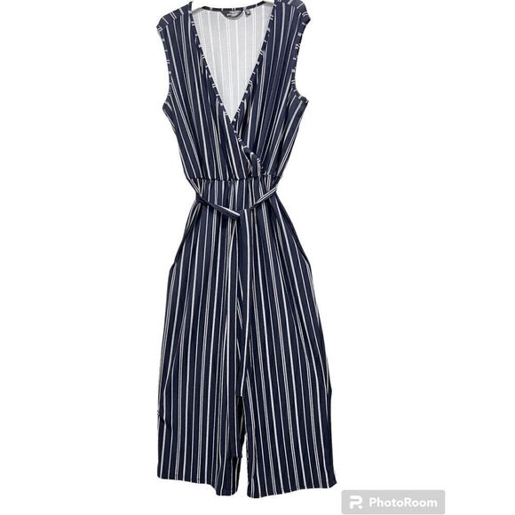MLLE GABRIELLE sleeveless striped blue/white jumpsuit string waist tide … - Picture 2 of 11